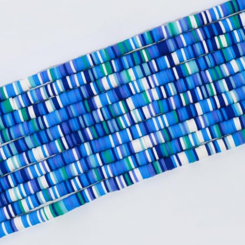 3600pcs Mixed Blue Clay Beads for Bracelets Making, 10 Strands Flat Round Polymer Clay Disc 6mm Spacer Heishi Beads for Jewelry Making Earring Necklace (Mixed Blue, 6mm) - color: Mixed Blue