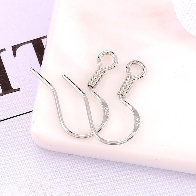 200 PCS/100 Pairs Earring Hooks 925 Sterling Silver Plated Hypoallergenic White Gold Tone Ear Wires Fish Hooks with 100 PCS Silicone Backs and Jump Rings Earring Findings for DIY Jewelry Making - color: White Gold