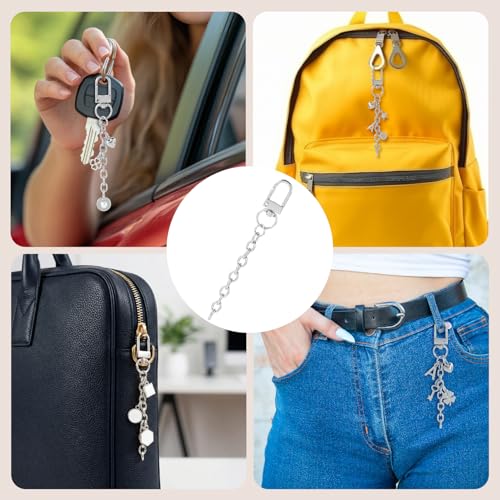 Hzopcw 20pcs Silver Keychain Making Kit, Key Ring Swivel Snap Hook Chains, Alloy Extender Keychain Bag Charm Kits for DIY Crafts Jewelry Making Handbag Purses- D Style - color: Silver-20pcs-D Style