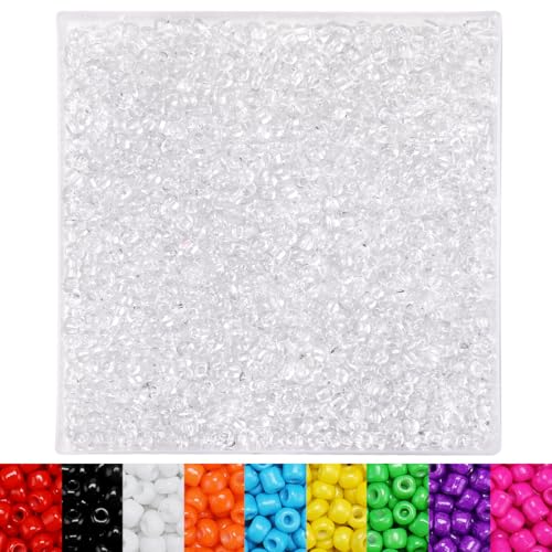 IOOLEEM Clear Seed Beads, 4000+ pcs 3mm Glass Beads for Jewelry Making & Bracelets Making - color: Clear, size: 3mm / 4000pcs