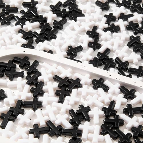 300pcs Black&White Cross Beads 12 * 16mm Cross Bead Crosses Spacer Bead Bulk for DIY Crafting Necklace Bracelet Jewelry Making Keychain (Black&White) - color: black&white