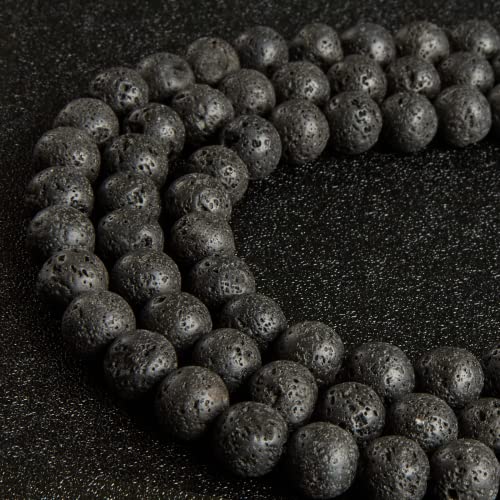 100pcs 10mm Black Lava Beads Natural Gemstone Beads Round Loose Beads for Crafting and Jewelry Making - color: Black Lava, size: 10mm
