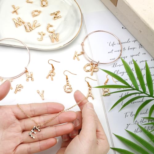 SANNIX 26Pcs Letter Charms, Initial Letter Charms for Jewelry Making, Gold A-Z Alphabet Charm for Bracelet Necklace Earrings Keychain Crafts Making - style: Bamboo Letter