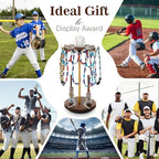 Pinzoveco Baseball Drip Necklace Organizer Holder,Rotating Baseball Display Stand with 14 Hooks, Championship Ring Display Holder, 360° Drip Necklace Championship Ring Holder Baseball Gifts - color: Carbonized Brown