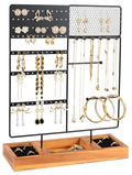 Jewelry Holder Organizer Stand, 4 Tier Earring Organizer with 84 Holes Ear Stud, Jewelry Display with Earring Necklace Bracelet Holder, Jewelry Organizer Holder with Wood Basic stand (Black+Brown) - color: Black+Brown