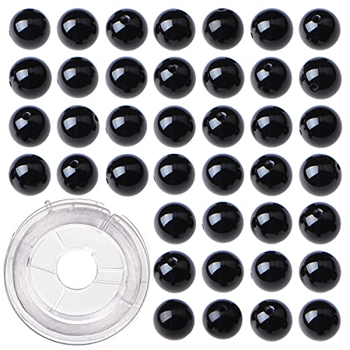 10mm 80pcs Natural Black Onyx Gemstone Round Loose Beads for Jewelry Making with Crystal Stretch Cord - color: Black Onyx, size: 10mm