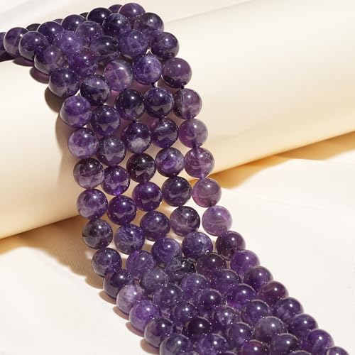 10mm Natural Amethyst Gemstone Beads Polished Round Smooth Stone Beads for Bracelets Jewelry Making 15inch Loose Beads - color: Amethyst, size: 10mm