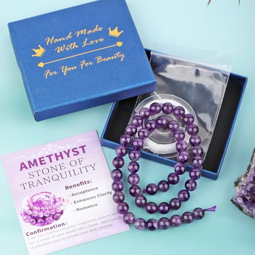 Natural Stone Beads Round Genuine Real Stone Beading Strand Loose Gemstones DIY Smooth Bead for Bracelet Necklace Earrings Jewelry Making (Amethyst, 8mm 45 Pieces) - color: Amethyst, size: 8mm 45pcs