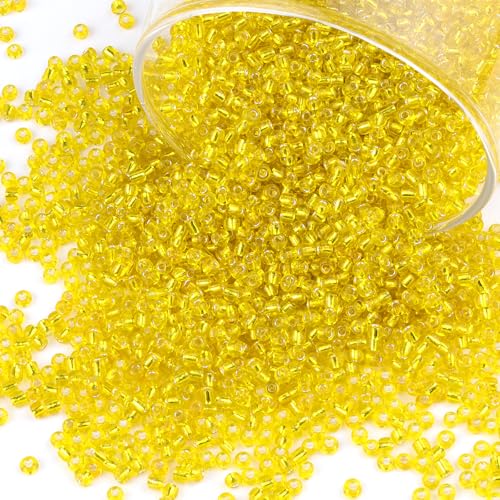 5100 Pcs Size 8/0 Glass Seed Beads, 3 mm Bright Yellow Small Mini Spacer Loose Pony Beads for Jewelry Making and DIY Crafts - color: Bright Yellow, size: Medium