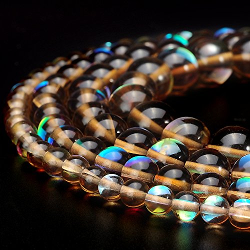 RUBYCA Round Moonstone Crystal Glass Beads Aura Iridescent for Jewelry Making (1 Strand, 6mm, Brown) - color: Brown, size: 6mm