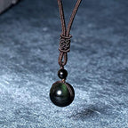 Jovivi Healing Crystals Necklace Natural Tiger Eye Amethyst Lucky Blessing Protection Chakra Beads Stone Pendant for Women Men Adjustable - color: Obsidian Stone + Brown Rope