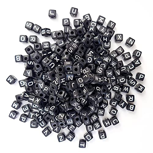 300 Pieces 10x10mm Big Large Cube Acrylic Alphabet Letter Beads A-Z Mixed Plastic Shape Loose Beads for DIY Jewelry Making Bracelets Necklaces Key Chains (Black) - color: Black