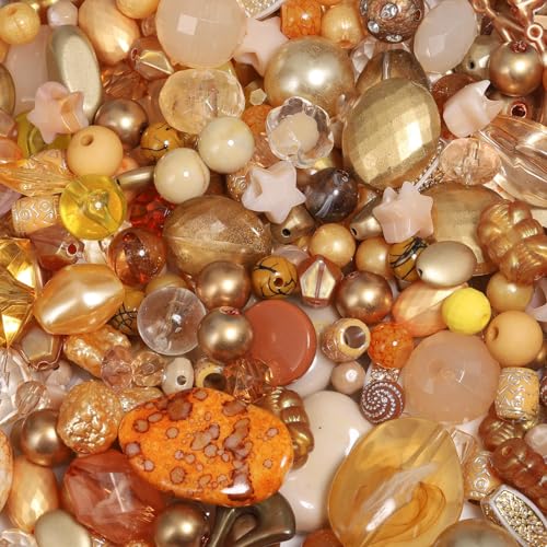 7.5 OZ Assorted Vintage Acrylic Beads for Jewelry Making, Song Xi Unique Flower Rose Czech Beads for Bracelet Earrings, Bohemia Style, Bulk, DIY Holiday Gift (240-260 PCS, Deep Gold) - color: Deep Gold