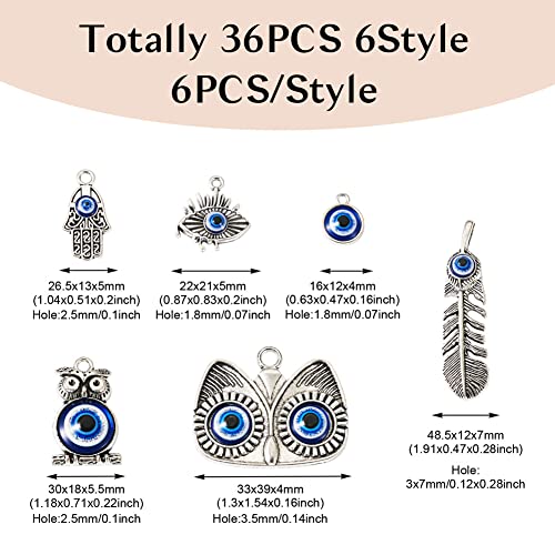Cheriswelry Rhinestone Enamel Connectors Charm Links Evil Eye Alloy Metal Pendants Antique Silver Flat Round Hamsa Hand Owl Feather Heart Charm Pendant for Bracelet Necklace Jewelry Making - color: Antique Silver-Mixed Shapes