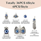Cheriswelry Rhinestone Enamel Connectors Charm Links Evil Eye Alloy Metal Pendants Antique Silver Flat Round Hamsa Hand Owl Feather Heart Charm Pendant for Bracelet Necklace Jewelry Making - color: Antique Silver-Mixed Shapes