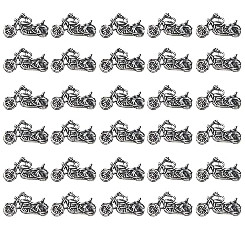 30PCS 15 x 24mm Antique Silver Motorcycle Charms, Electroplated Alloy Motorbike Pendants for Jewelry Making, DIY Bracelet Necklace Craft Beads