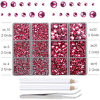 10000Pcs 2-Boxes Mixed Size Hot Fix Round Crystals Gems Glass Stones Hotfix Flat Back Rhinestones with Tweezers and Picking Pencil (Fuchsia) - color: Fuchsia, size: 2-Box (10000pcs)