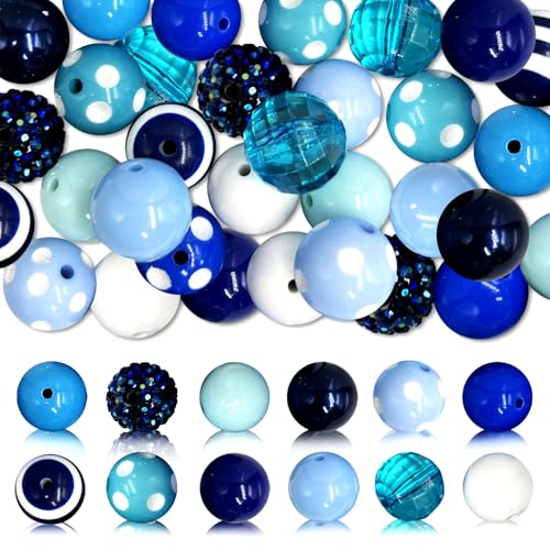 50Pcs Chunky Bubblegum Beads, 20mm Chunky Bubble Gum Beads for DIY Beadable Pens Bracelets Necklaces Pearl Beaded Craft Jewelry Making (Blue) - color: Blue