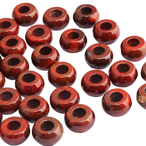 TUMBEELLUWA Natural Gemstone Beads for Jewelry Making, Rondelle Large Hole Loose Beads Pack of 15,Flame Jasper(8x14 mm) - color: Red