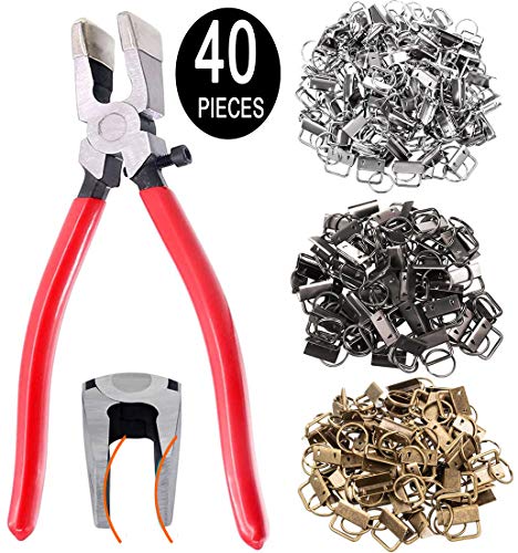 Qovydx 40PCS Key Fob Hardware Set, 39PCS 1 Inch Keychain Hardware with 1PCS Key Fob Pliers for Wristlet Keychain and Lanyard Making Supplies - color: Key Fob Hardware With Pliers