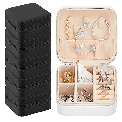 Taiyin Travel Jewelry Case, Bridesmaid Gifts Mini Jewelry Organizer, PU Leather Portable Earring Box for Women Girls - color: Black, White