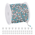 UMAOKANG 33 Feet Stainless Steel Chains for Jewelry Making Light Bule White Enamel Bead Necklace Bracelet DIY Chain Roll - color: Light Blue White-Silver