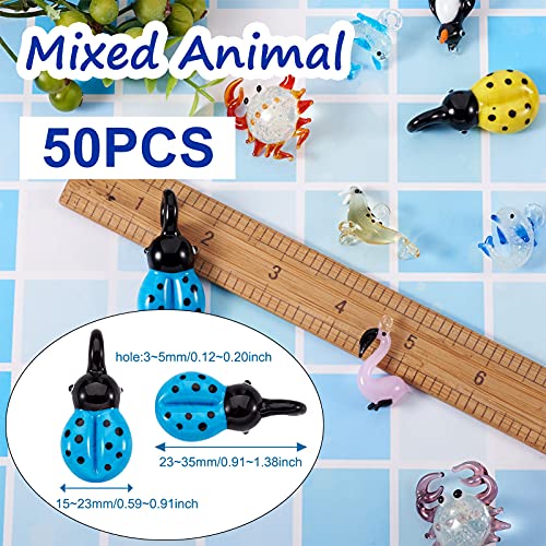 FASHEWELRY 50Pcs Handmade Mixed Animals Lampwork Glass Pendants Small Cute Animals Loose Beads Charms for DIY Jewelry Making - color: Mixed Animals-Mixed Color
