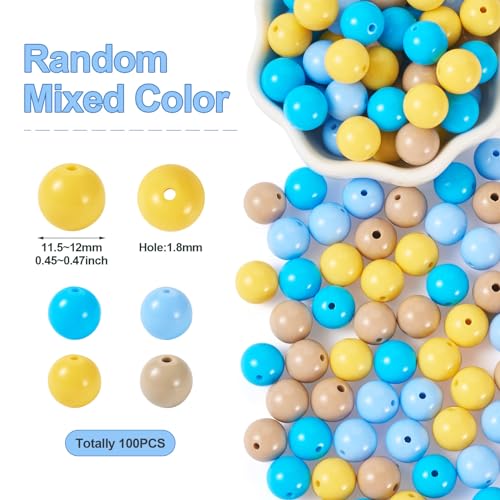 100 Pcs 11.5-12mm Bubblegum Beads Opaque Acrylic Chunky Loose Spacer Round Focal Beads for Jewelry Making Bracelet Necklace Keychain Craft Art Making,Hole:1.8mm,Deep Sky Blue - color: Deep Sky Blue