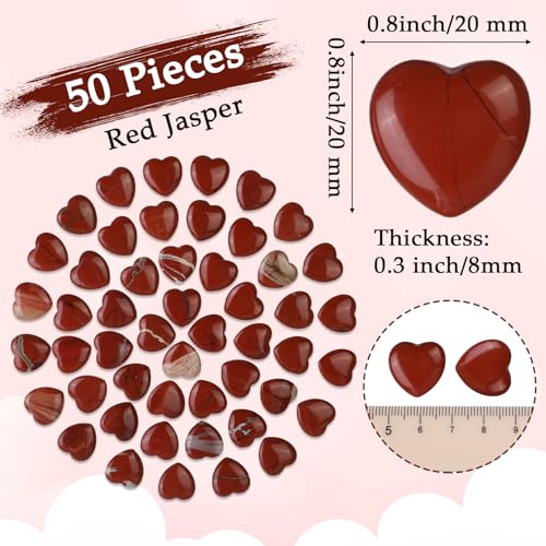 Gerrii 50 Pcs Heart Healing Stone Bulk Quartz Heart Inspirational Stones Gift for Women Love Pocket Polished Natural Energy Balancing Meditation 0.8 Inch(Red) - color: Red