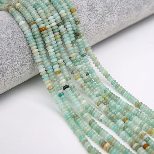 2 Strands (300PCs) Natural Amazonite Rondelle Beads, 2 * 4mm Gemstone Loose Spacer Abacus Disk Beads for DIY Bracelet Necklace Earrings Jewelry Making, Craft Supplies Beading Kit - color: Amazonite, size: 2*4MM