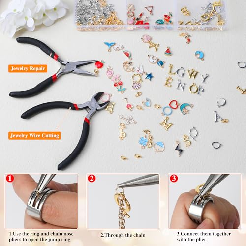 59FT 18K Gold Necklace Chains for Jewelry Making 12 Rolls Gold Plated Stainless Steel Jewelry Chains Kit with 52 Letter Pendants,Pliers,Jump Rings,Lobster Clasps Accessories for DIY Necklace Bracelet - color: 18k Gold Plated+Stainless Steel 59Ft