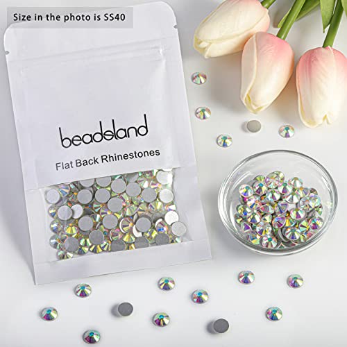 beadsland 144pcs Flat Back Crystal Rhinestones Round Gems for Nail Art and Craft Glue Fix,CrystalAB (SS40(8.4-8.7mm)) - color: Crystal AB, size: SS40/144pcs