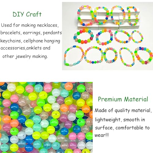 400pcs Glow in The Dark Mixed Acrylic UV Color Changing Bracelet Beads - 10mm Sun Sensitive Plastic Glow Beads Bulk for Jewelry Making - color: Mixed Colors 10mm Round Beads