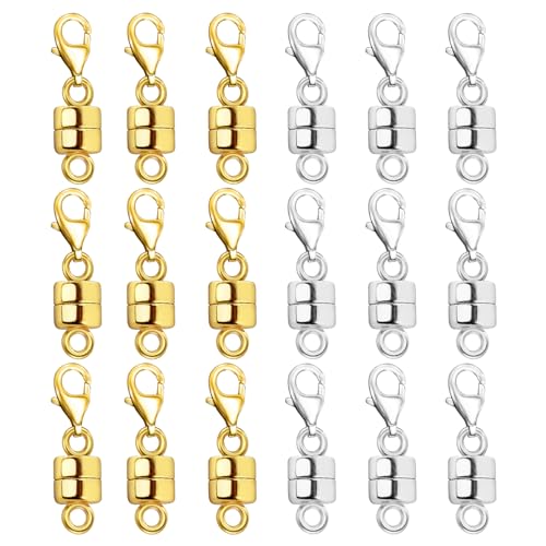 Magnetic Necklace Clasp with Lobster Clasp 18K Gold and Silver Magnetic Jewelry Clasps for Necklaces Extender Bracelet Clasps and Closures - color: 18Pcs | 9Gold & 9Silver