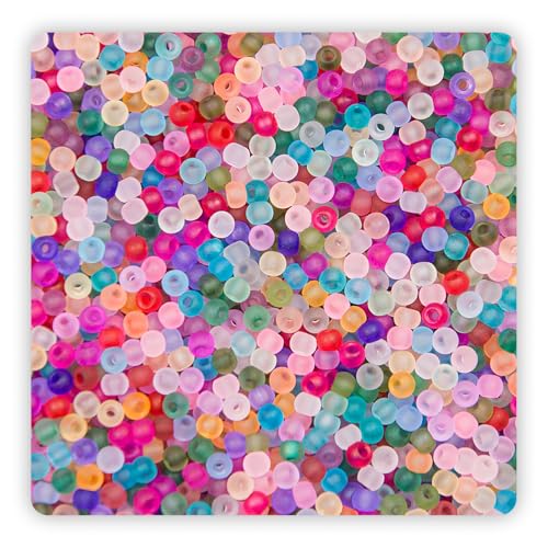 4mm Frosted Glass Seed Beads Bulk, 1000pcs Small Round Glass Bead Matte Loose Spacer Beads for Beading, Friendship Bracelet, Pendants, Key Chains, Necklaces, Hairpins, Mixed Color