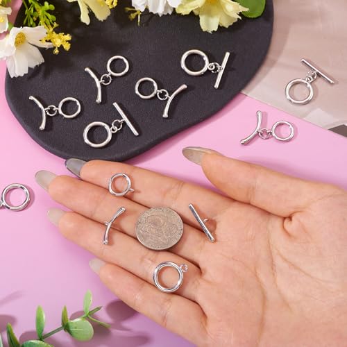 10 Pcs Toggle Jewelry Clasps Flat Round Toggle Clasp Connectors Round T Bar Closure Clasps Sets for Women Men Bracelet Necklace Jewelry Making - color: Platinum/T-Bar