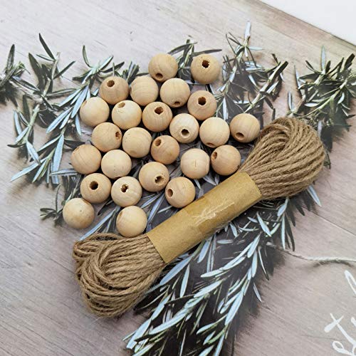 INSPIRELLE 320pcs 14mm Natural Wood Beads Unfinished Round Wooden Loose Beads Wood Spacer Beads with 10M Jute Twine for Craft Making Home Decoration - size: 14mm