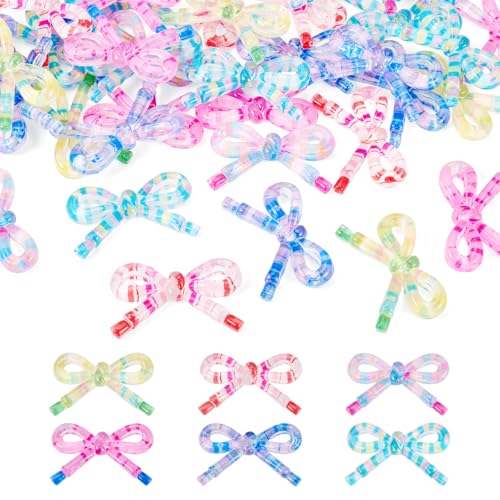FASHEWELRY 60Pcs Acrylic Bowknot Cabochons Transparent Colorful Bow No Hole Beads for DIY Nail Art Decoration Hairpin Brooch Jewelry Making Phone Case Accessories 30x48.5x6mm - color: Transparent Cabochon