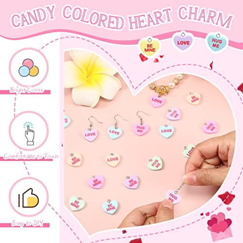 108 Pcs 6 Different Words Valentine's Day Candy Heart Charms Pendant DIY Heart Earring Charms Craft Supply for Jewelry Making