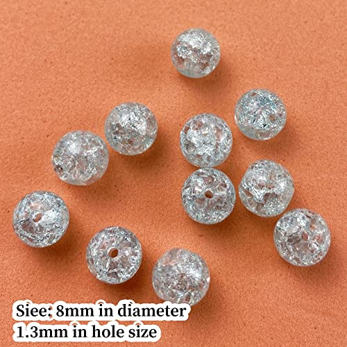 100pcs Crackle Glass Beads 8mm Round Crystal Glass Spacer Crafts Beads for Jewelry Making Necklace Bracelet Earrings DIY Crafts(Light Blue) - color: Light Blue, size: 8mm