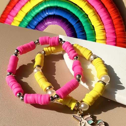 10 Strands Clay Bead for Friendship Bracelets, Heishi Beads for Bracelet Stack, Bright Color for Adults (Hot Pink) - color: Hot Pink