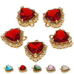 Crystal Zirconia Gold Plated Brass Charms for Jewelry Making Bracelet Necklace Earring Pendant Craft Supplies DIY Accessories - color: HeartA-Red-5Pcs