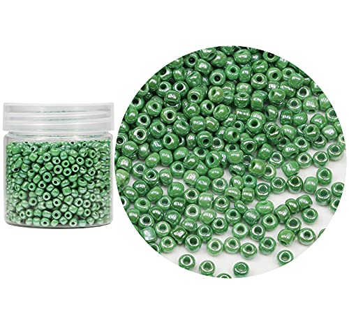 Bala&Fillic Opaque Green Pearl Color 4mm Glass Seed Beads About 1400pcs／110 Grams in Box 6/0 Glass Craft Seed Beads for Jewelry Making (Green Pearl) - color: Green Pearl, size: 4mm