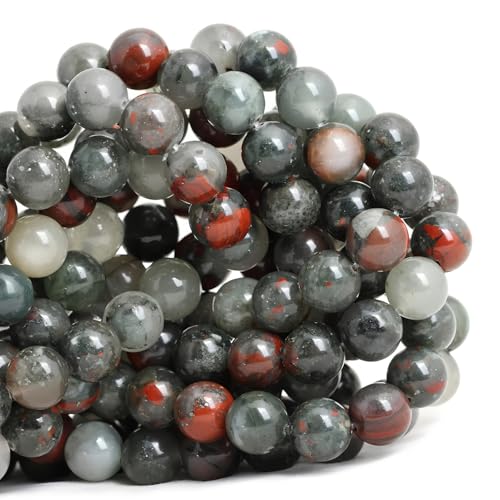 100pcs Natural Stone Beads 8mm African Bloodstone Round Genuine Real Stone Beading Loose Gemstone Hole Size 1mm DIY Charm Smooth Beads for Bracelets Necklaces Earrings Jewelry Making Crafts - color: African Bloodstone