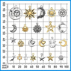 Hicarer 160 Pcs Bracelet Charms, Mixed Antique Sun Star Moon Charm Pendant Plated Enamel Celestial Charm for Jewelry Making