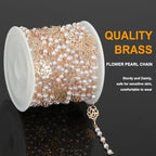 KYUNHOO 16.4 Feet 3MM Faux Pearl Bead Chain for Jewelry Making Rose Flower Link Brass Cable Chains Bulk with Clasps for Handcraft DIY Finding Supplies - color: Flower Pearl