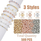 XIANNVXI 500Pcs 6mm Round Spacer Beads for Jewelry Making - Smooth Loose Ball Beads for DIY Bracelets, Earrings & Crafts (Gold, Silver, Rose Gold) - color: Round beads 3 colors