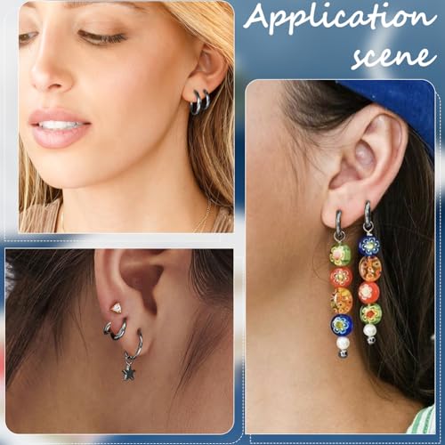 SUNNYCLUE 1 Box 24Pcs Huggie Hoop Earring Findings Black Stainless Steel Earrings Hoops Bulk Metal Round Clasp Lever Backs Huggie Small Findings Ear Hooks for Jewelry Making Women Supplies DIY Craft - style: Style 2