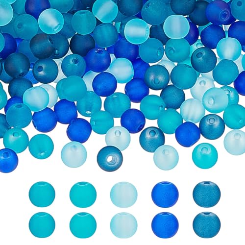PH PandaHall 500pcs 6mm Round Frosted Bead Small Blue Bracelet Glass Beads 5 Colors Transparent Frosted Crystal Beads Loose Jewelry Bead for Summer Beading Necklaces Bracelets Jewelry Crafts Making - color: Blue