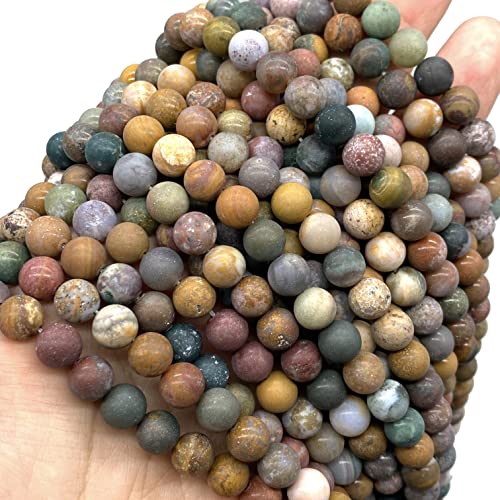 ABCGEMS Velvet-Matte-Finished Madagascan Kabamby Ocean Jasper Beads (Enhance The Stone's Inherent Texture and Nature Hues with a Non-Glare Aesthetic) Smooth Round 8mm (Non-Shiny) - color: Kabamby Ocean Jasper (From Madagascar)